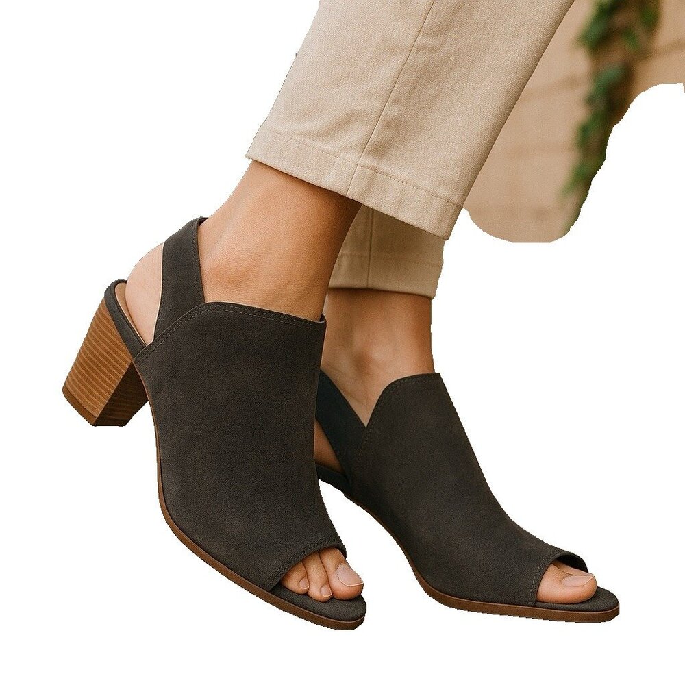 *Vince Camuto Peep Toe Heels Womens 8.5 Gray Leather Casual Travel Resortwear